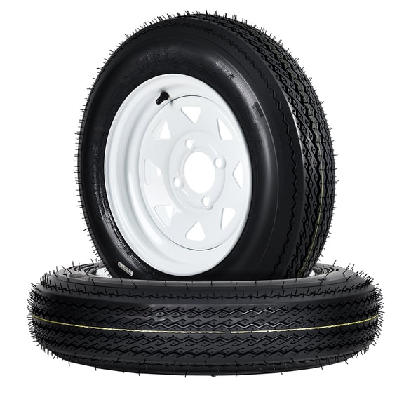4.80-12 480-12 480X12 Trailer Tire and Wheel Assembly, Heavy-Duty Load Range C 6PR, 4 Lug White Modular Wheel, 12 Inch Tires for Utility/Boat/Camper Trailers, Set of 2