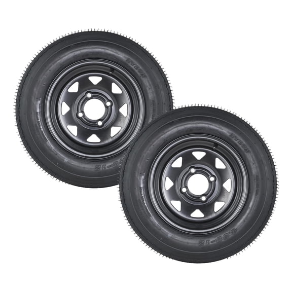 4.80-12 Trailer Tires with 12" Rims, Complete Set Load Range C, 6PR, 4 Lug on 4" Black