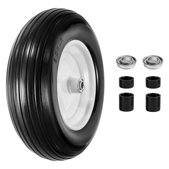 4.80/4.00-8" Flat- Solid Tire and Wheel, 14.5" Wheelbarrow Tire-3" Centered Hub, 5/8" Axle Bore Hole,for Wheelbarrow Garden Cart Trolley Wagon Lawn Mover Replacement(1 Pack)