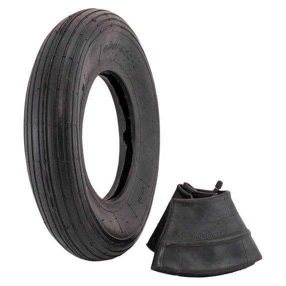 4.80/4.00-8" Ribbed Tread Replacement Pneumatic (Air-Filled) Tire and Inner Tube Set, Fits 8-Inch Wheel/Rim, Wheelbarrow/Garden Cart/Lawn & Garden Use, Straight Stem 1-(Pack) Tire and Tube