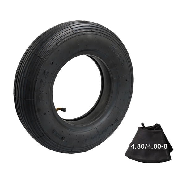 4.80/4.00-8 Tire and TR87 Tube Offset Value, 550 lbs Capacity Angled Valve Stem Tube Universal Fits 15.5" Wheel, Universal Replacement for Wheelbarrow Hand Truck Lawn Mowers Dolly Trolley Garden Cart