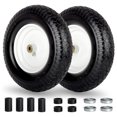 thumbnail image 1 of 4.80/4.00-8" Wheelbarrow Tire, 16" Flat- Solid Tire and Wheel, 3" Centered Hub, 5/8" Axle Bore Hole,for Garden Wagon Cart Trolley Dolly Lawn Mover Go Kart Replacement(2 Pack), 1 of 7