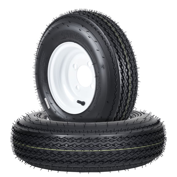 4.80-8 4.80x8 480-8 Trailer Tire and Wheel Assembly, Heavy-Duty Load Range C 6PR, 4 Lug White Modular Wheel, 8 Inch Tires for Utility/Boat/Camper Trailers, Set of 2