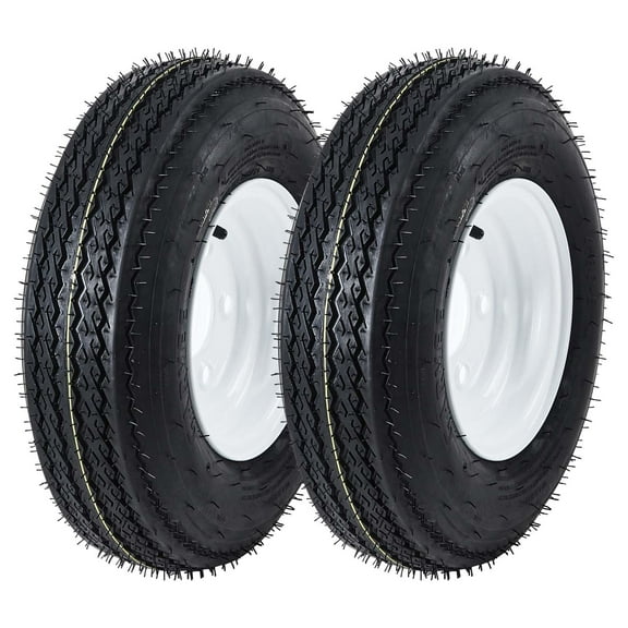 4.80-8 4.80x8 480-8 Trailer Tire and Wheel Assembly, Heavy-Duty Load Range C 6PR, 5 Lug on 4.5" White Modular Wheel, 8 Inch Tires for Utility/Boat/Camper Trailers, Set of 2