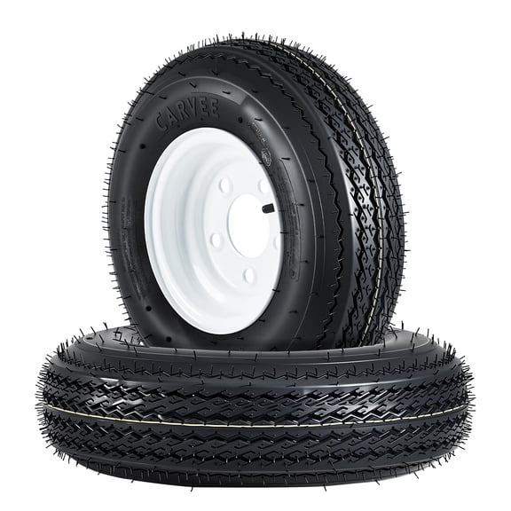 4.80-8 4.80x8 480-8 Trailer Tire and Wheel Assembly, Heavy-Duty Load Range C 6PR, 5 Lug White Modular Wheel, 8 Inch Tires for Utility/Boat/Camper Trailers, Set of 2