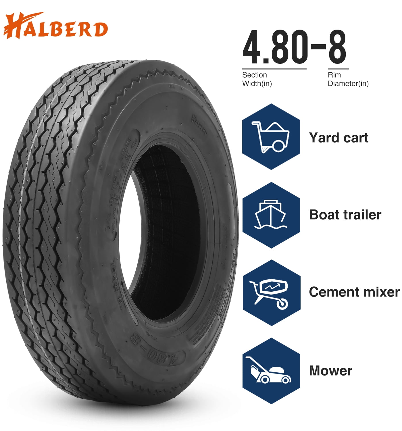 4.80-8 4.80x8 Trailer Tires 6PR Load Range C for Log Splitter/Cement Mixer/Small Boat/Water Trailer