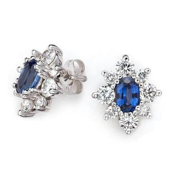 4.80 CT Ceylon Blue Sapphire Diamond Womens Studs, White Gold