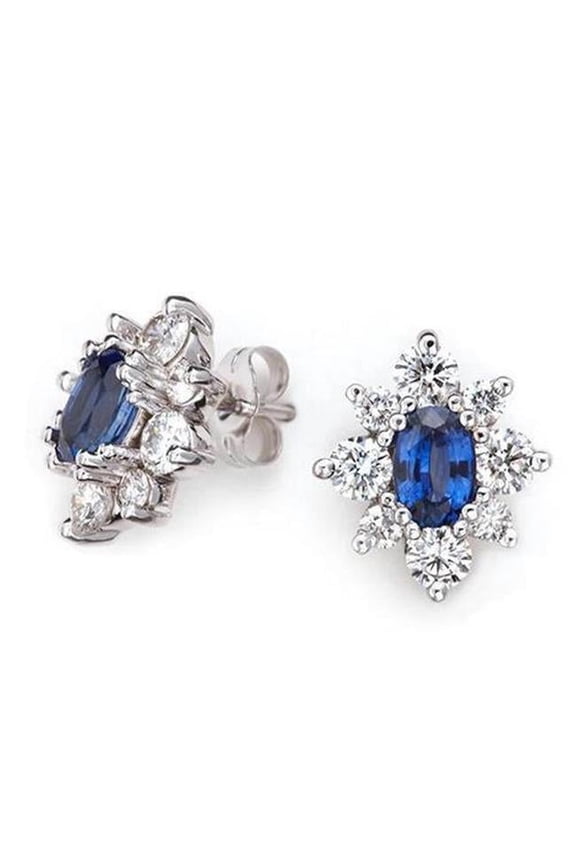 4.80 CT Ceylon Blue Sapphire Diamond Womens Studs, White Gold