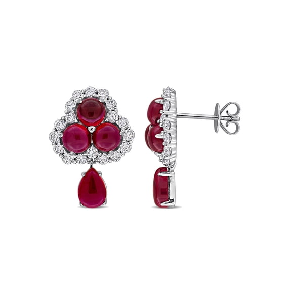 4.80 Carat (Ctw) Lab-Created Ruby Earrings 14K White Gold with Lab-Created Diamonds 1.08 Carats (Ctw) for Women