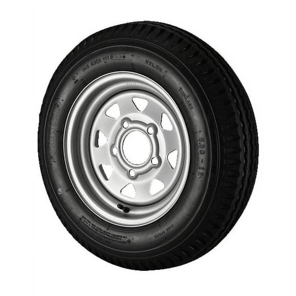 4.80X12 Loadstar Trailer Tire LRC on 5 Bolt Silver Spoke Wheel
