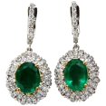 thumbnail image 1 of 4.84ct NATURAL VIBRANT GREEN EMERALD DIAMOND CLUSTER EARRINGS DANGLE 14KT&nbsp;, 1 of 8