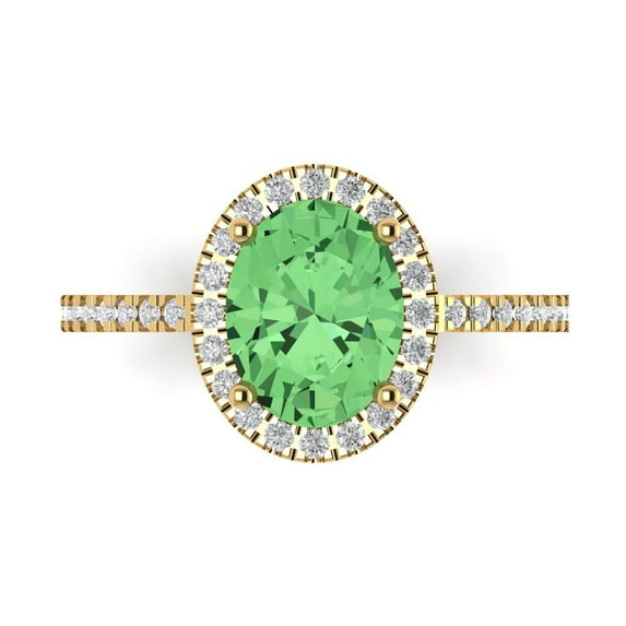 Clara Pucci 14K Yellow Gold Solid Gold Green Solitaire with Accents Anniversary Ring for Women - 2.27 cttw Oval Cut