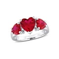 thumbnail image 1 of 4.86 Carat (Ctw) Lab-Created Three Stone Ruby Heart Ring in Sterling Silver for Women, 1 of 6