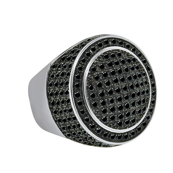 AFFY 4.87 Carat Round Shape Black Natural Diamond Men's Cluster Wedding Ring 14K White Gold Over Sterling Silver Ring Size-12.5