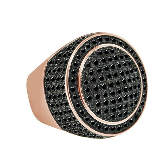 AFFY 4.87 Carat Round Shape Black Natural Diamond Men's Cluster Wedding Ring 14k Rose Gold Over Sterling Silver Ring Size-9