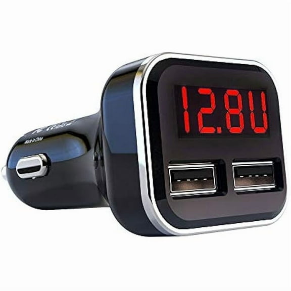 4.8A 24W Dual USB Car Charger Volt Meter Car Battery Monitor with LED Voltage & Amps Display in Red LED, Cigarette Lighter Voltage Meter, Compatible with iPhone 15 Pro Max Samsung Galaxy S24