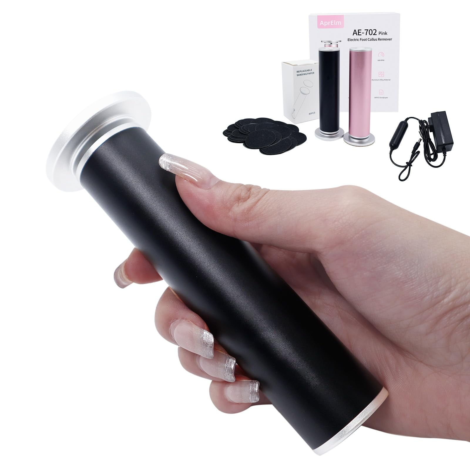 4.8IN Longer Electric Foot Callus Remover, Professional Aluminum Callus Remover for Feet with 80pcs Sandpaper Discs, Stepless Speed Control Pedicure Tools for Dead Skin Calluses (Rose Pink)