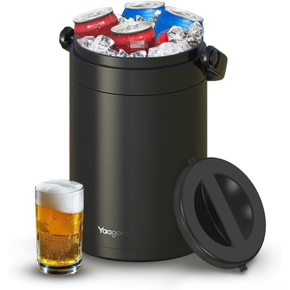 4.8L Insulated Ice Bucket, 5Quart Double Wall Vacuum Stainless Steel Keeps Frozen Longer, insulated Wine Cooler used for Parties, Cocktail bar, Wine, Champagne,travel and fishing