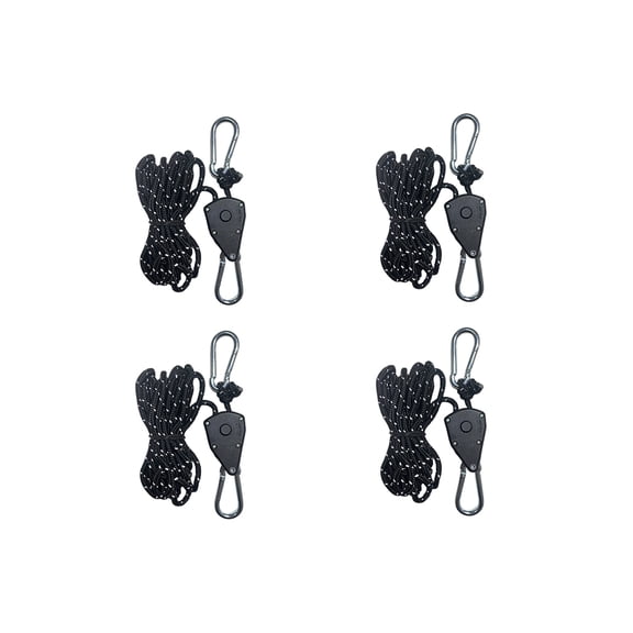 4/8PCS Reflective Tent Guy Lines Rope With Adjustable Tensioner, 4mm Heavy Duty Windproof Camping Rope For Tent, Tarp, Awning, Rainfly, Outdoor Use, 13ft, Orange/Black/Green/Khaki,4Pcs Black