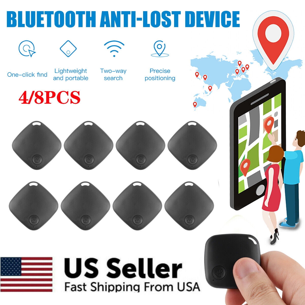 4/8PCS Tile Smart GPS Tracker Wireless Bluetooth AntiLost Wallet Key