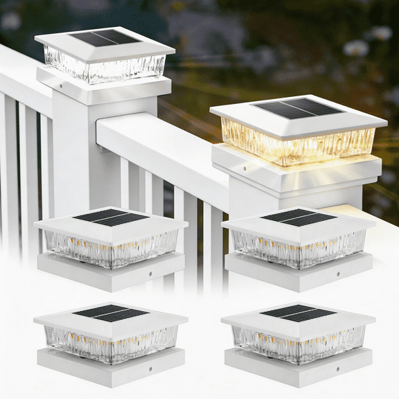 4PK 4”x4“ Solar Post Cap Lights, Fits 4 x 4 Wooden/Vinyl Posts, 32 LED Dual Color Cool White & Warm White, Solar Fence Post Lights 800mAh Outdoor Solar Lights