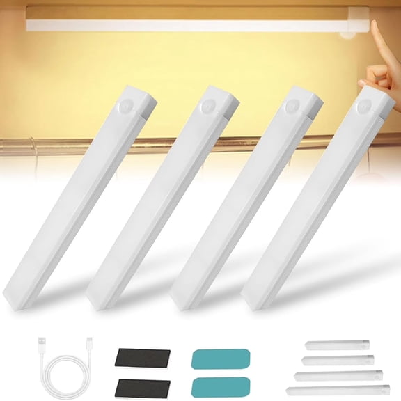 4/8Pack Punch-Free Smart Sensor Magnetic Rechargeable Led Lights, Motion Sensor Light Indoor (4pcs Warm light, 10cm)