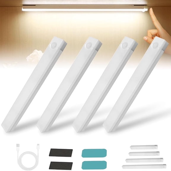 4/8Pack Punch-Free Smart Sensor Magnetic Rechargeable Led Lights, Motion Sensor Light Indoor (4pcs White light, 30cm)