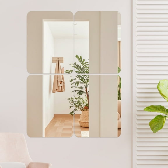EUWBSSR 4/8Pcs Acrylic Mirror Tiles Reflective Self Adhesive Mirror Tiles 2mm Thick Decorative Stick for Home Bathroom Bedroom Wall Decor