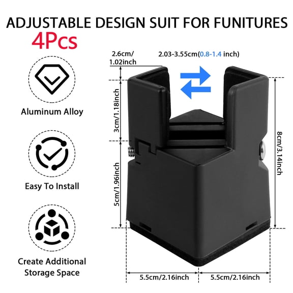 4/8Pcs Adjustable Chair Riser Screw Clamp 5/10cm Height Heavy Duty Sofa Tables Bed Furniture Risers Desk Couch Bottom Elevator