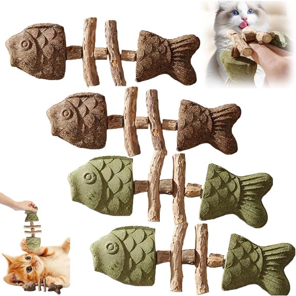 4/8Pcs Natural Fishbone Cat Dental Toy, Enriched with Catnip & Silvervine for Teeth Cleaning, Interactive Chew Toy Promotes Dental Health and Play for Indoor Cats and Kittens