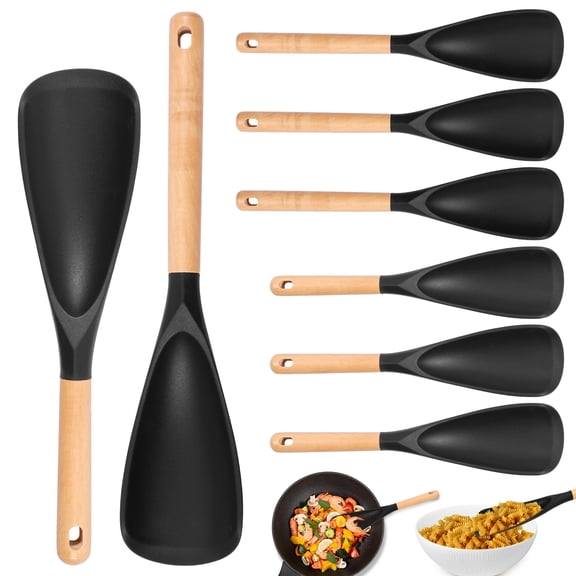 4/8Pcs Silicone Spatula Spoon Set High and Low Temperature Resistant Wood Handle Cooking Spoon Dishwasher Safe for Cooking Serving Mixing Scooping