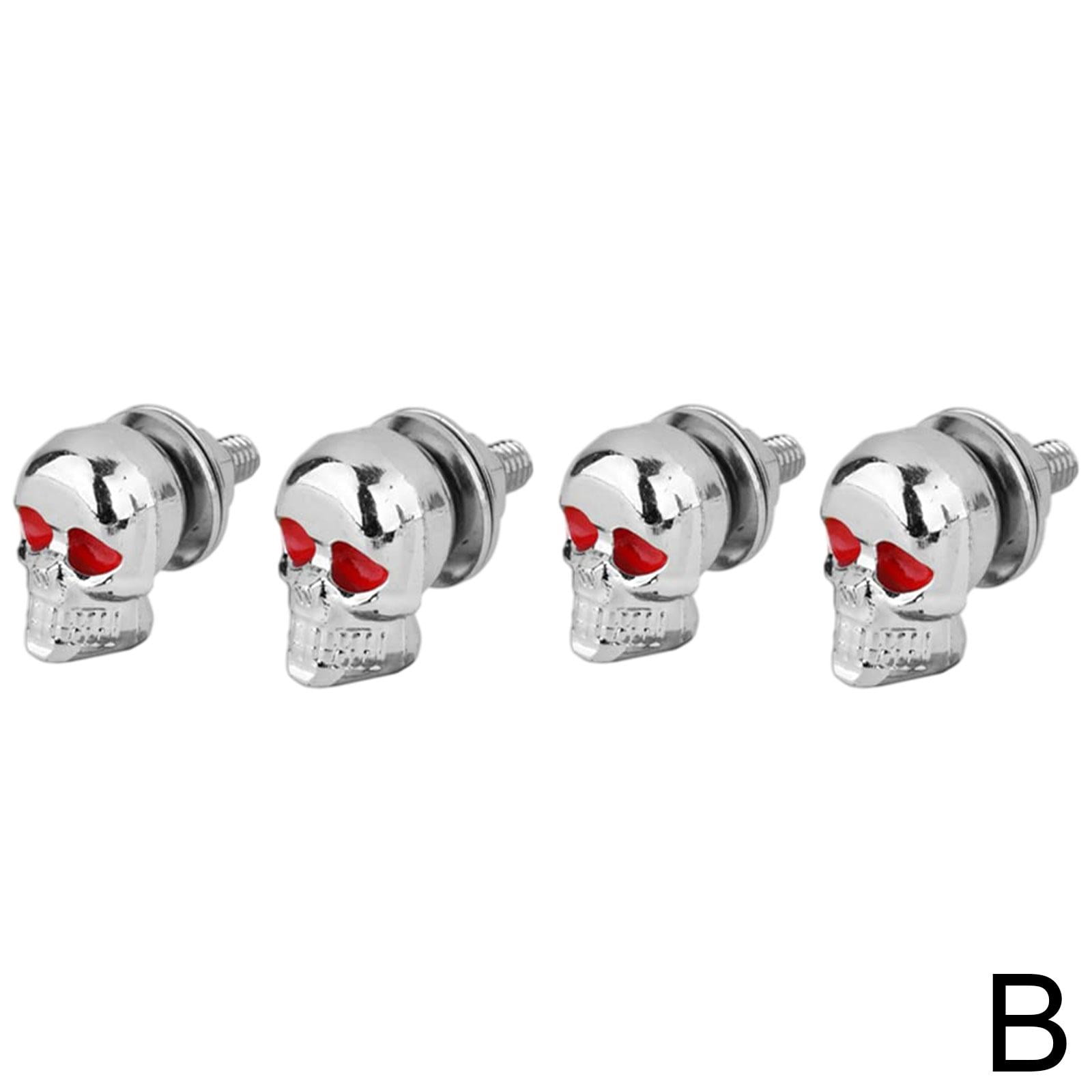 4-Pack Black Skull License Plate Screws - Stainless Steel Anti-Theft Bolts For Car, Truck, Motorcycle