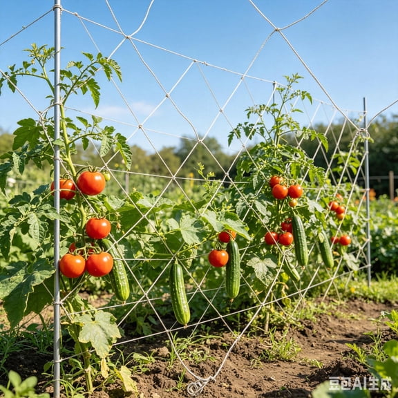 48ft Polyester Plant Trellis Netting, White Square Mesh Vegetable Climbing Support Net, Heavy Duty Vine Grow Trellis Net for Tomato Cucumber Bean Garden Plant Training