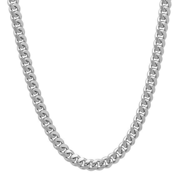 4.8mm Polished Rhodium Plated Silver Flat Miami Cuban Link Chain Necklace, 26 inches