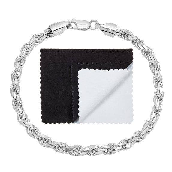 4.8mm Solid .925 Sterling Silver Twisted Rope Chain Bracelet, 8 inches + Gift Box