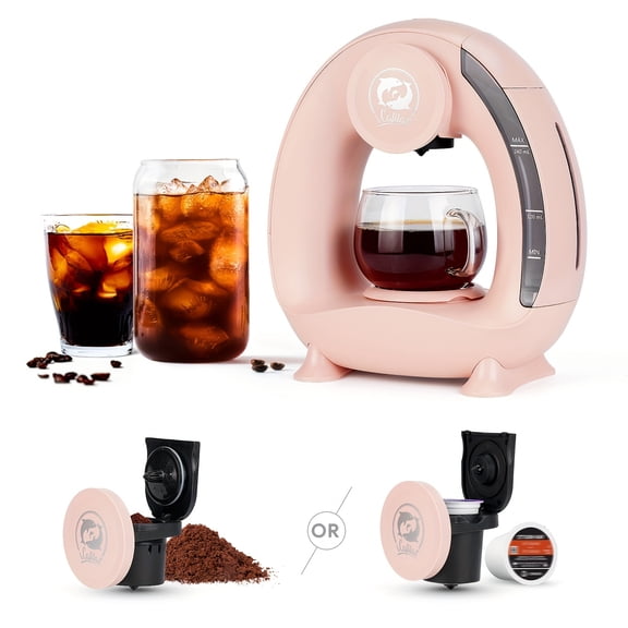 4-8oz Single Serve Coffee Maker 2in 1 Americano Mini Coffee Machine Compatible with Coffee Ground & K Cup, Automatic Drip Coffee Maker/Tea Maker for Home Travel, Fast Brewing & Quiet