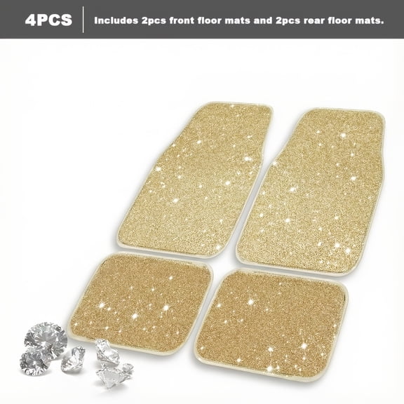 4/8pcs Set for Women Flash Crystal Car Floor Mats, Sparkling Durable Waterproof Non-Slip Auto Foot Pads, Fashionable Car Interior Flooring, Easy-To-Clean Universal Car Mats, Christmas Present