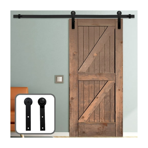 4-9.6FT Sliding Barn Door Hardware Kit Top Mounted Hanger Track Black Steel Closet Door Roller Rail For Single Door ,Easy to Install