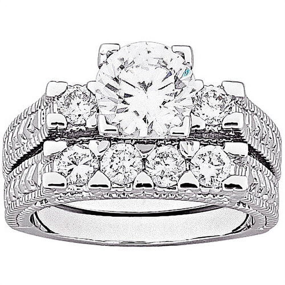 4.9 Carat T.G.W. Brilliant CZ Antiqued Two-Piece Silver-Tone Wedding Ring Set
