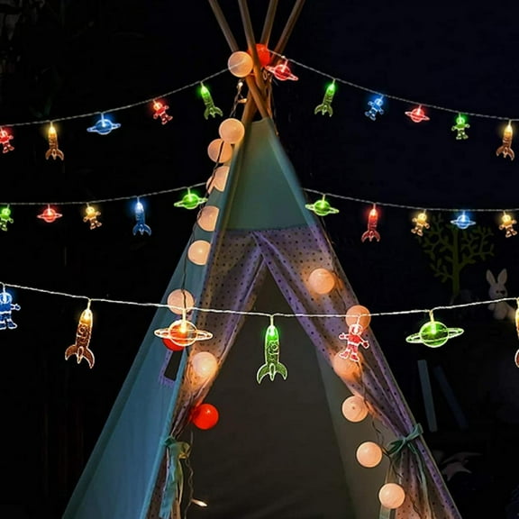 4.9 FT 10 LED Children's Room String Light Astronaut Spaceship Rocket Outer Space Room Decor for Children Birthday Party Holidays Wall Decorations