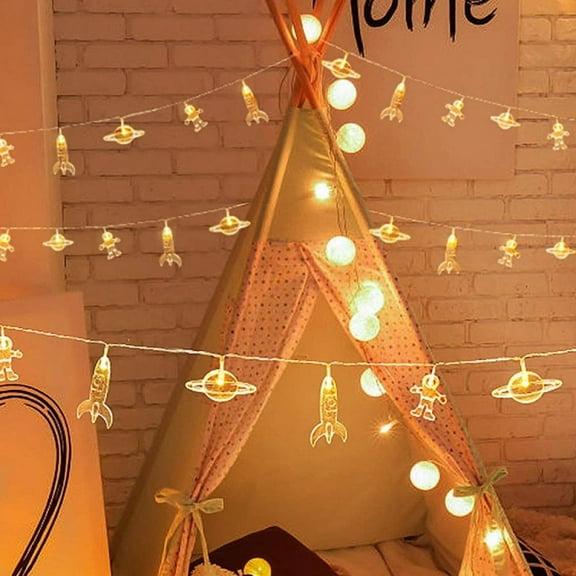 4.9 FT Children's Room 10 LED String Light Astronaut Spaceship Rocket Outer Space Room Decor for Children Birthday Party Holidays Wall Decorations
