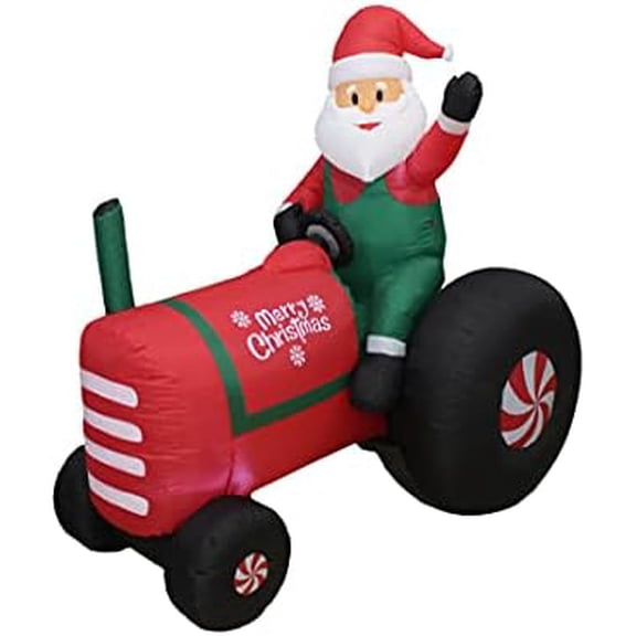 4.9 FT Christmas Inflatable Santa Claus Driving a Tractor  Outdoor/Indoor Yard Blow-Up Holiday Decoration with Built-in LED Lights, Self-Inflating Blower$$Garden & Patio