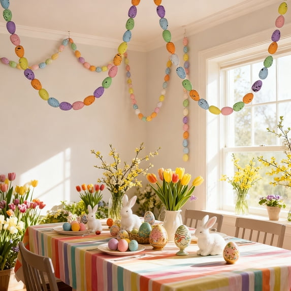 4.9 Ft Easter Speckled Egg Garlands, Colorful Party Hanging Banners, Rustic Pastel Decorations for Home Holiday Baby Shower Farmhouse Wall Mantel (1PC)