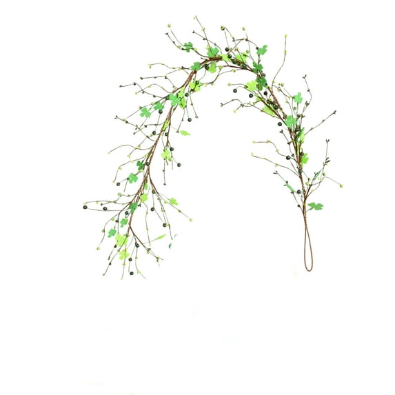 4.9 Ft Green Artificial St. Patrick's Day Shamrock Garland with Berries, Lucky Green Clover Decorative Garlands for Spring St Patrick's Day Holiday Home Wedding Mantel Table Centerpiece Decor