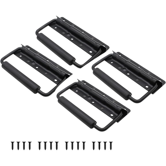 4.9 Inch Spring Loaded Handle, Heavy Duty Surface Mount, Folding With Rubber Grip for Toolbox, Boxes, Black (4Pcs)