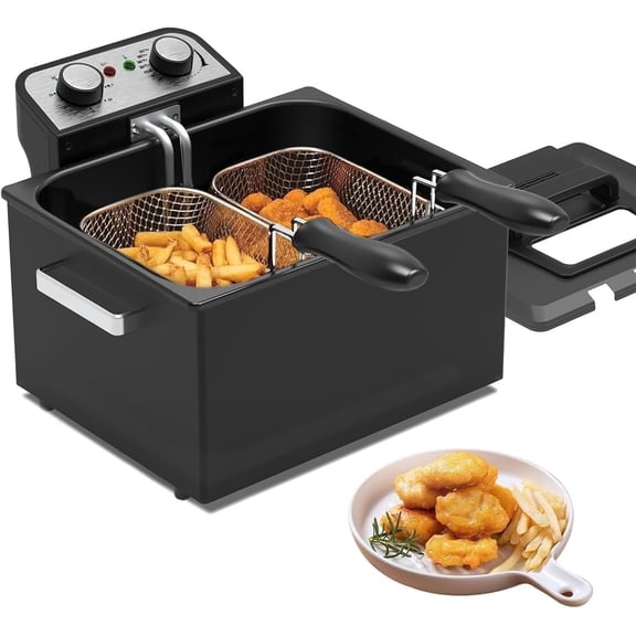 4.9 Liters/20 Cups 1800W Large Electric Deep Fryer with 3 Frying Baskets, Adjustable Temperature,View Window Lid,Countertop Stainless Steel Deep Fryer Pot, Fry Fish for Use