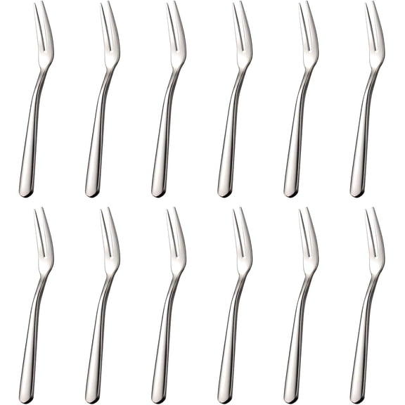 4.9" Mini 304 Stainless Steel Fruit Forks, Elegant Dessert-Appetizer-Cake Forks, Perfect for Home Use and Cocktail Parties, Set of 12 (Silver)