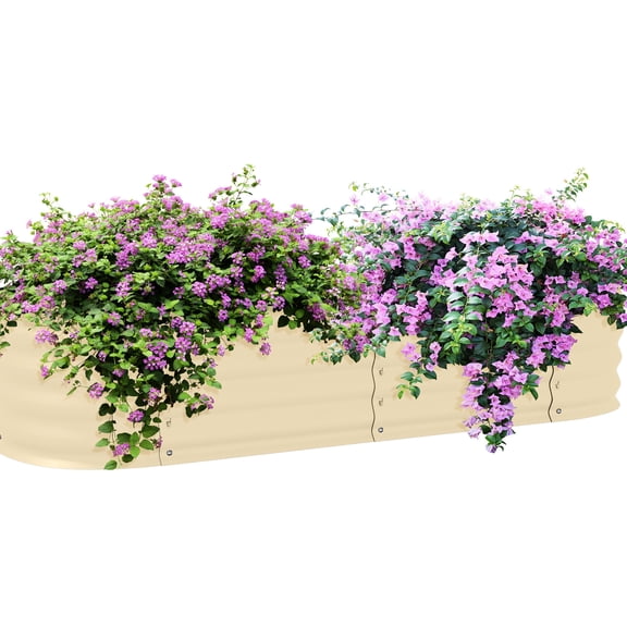 4.9' X 2' 1' Galvanized Garden Bed, Outdoor Metal Elevated Planter With Edge For Herb & Plant Growing, Cream 59" L 24.5" W 11.42" H Raised Planter, Bed Planting,