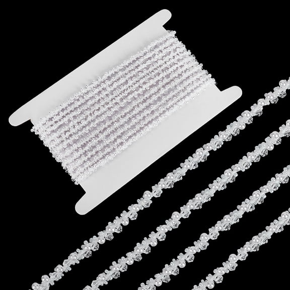 4.9 Yards Polyester Lace Ribbon with Plastic Beads White 1/4 inch(6mm)