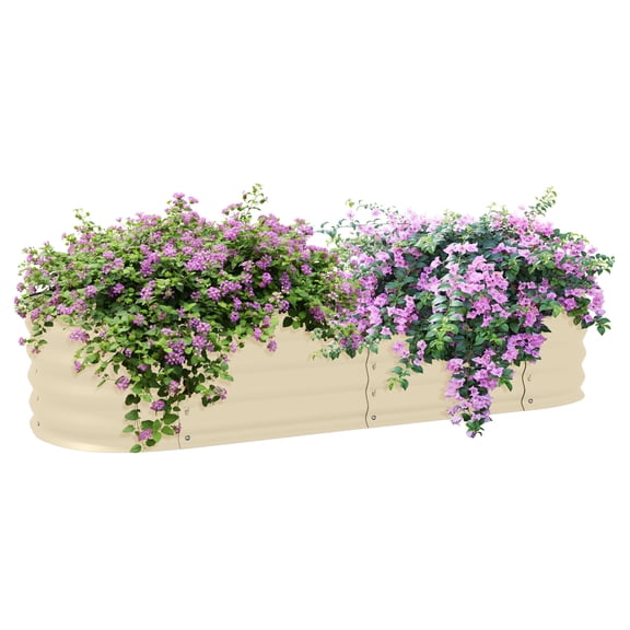 4.9' x 2' x 1' Galvanized Raised Garden Bed Kit, Outdoor Metal Elevated Planter Box with Safety Edging, Easy DIY Stock for Growing Flowers, & Vegetables, Cream